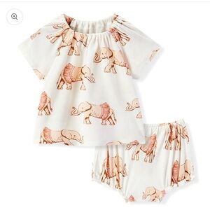 Milkbarn White and Brown Elephant Print Kids Dress & Bloomer Set